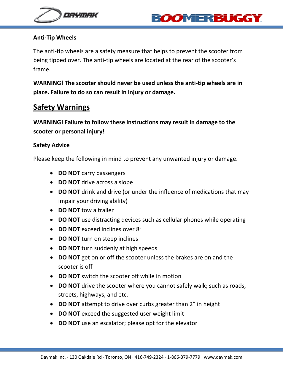 Safety warnings | Daymak Boomerbuggy IV User Manual | Page 10 / 22
