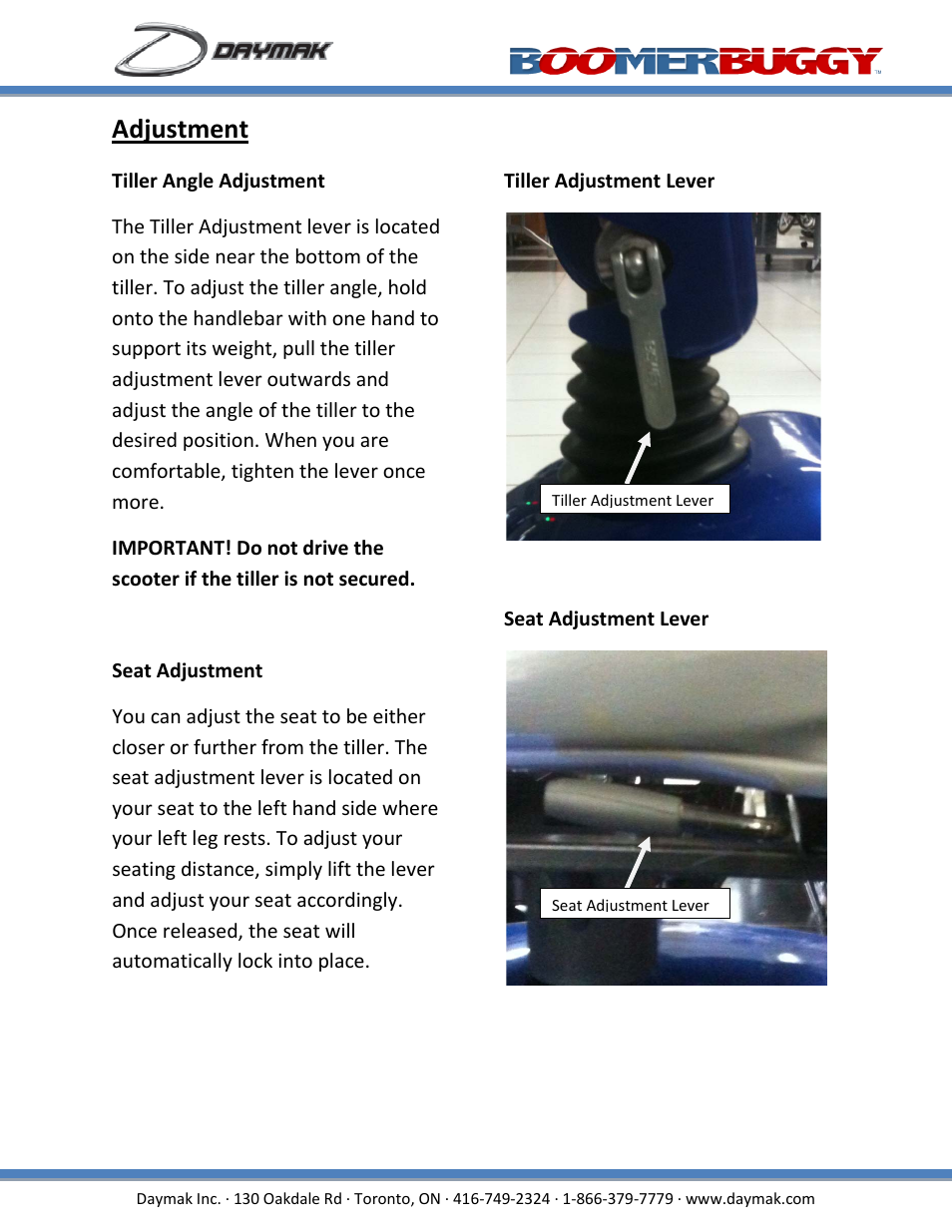 Adjustment | Daymak Boomerbuggy IV User Manual | Page 15 / 22