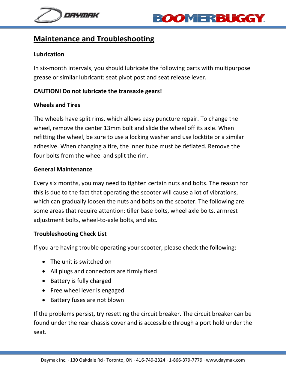 Maintenance and troubleshooting | Daymak Boomerbuggy IV User Manual | Page 19 / 22