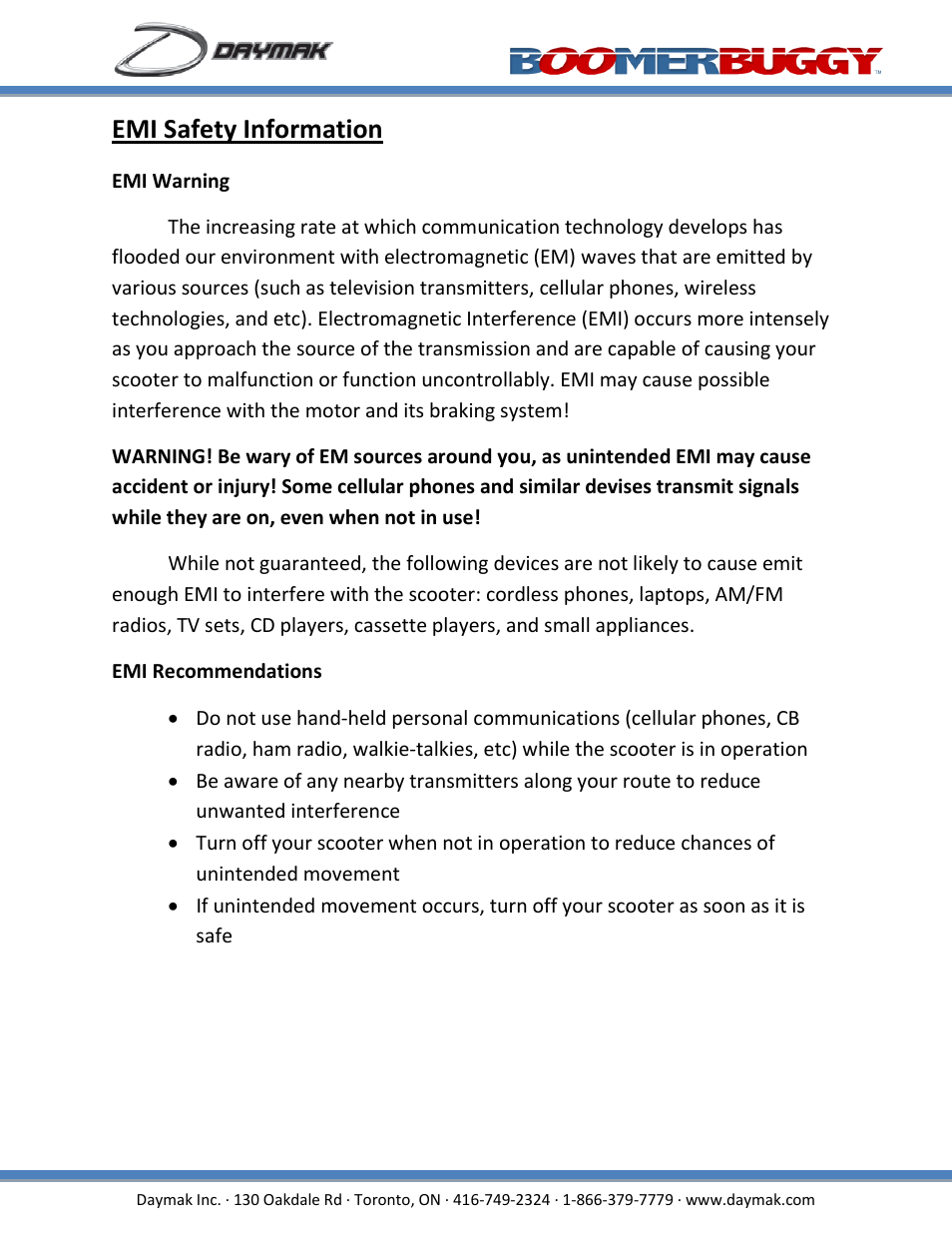 Emi safety information | Daymak Boomerbuggy IV User Manual | Page 6 / 22