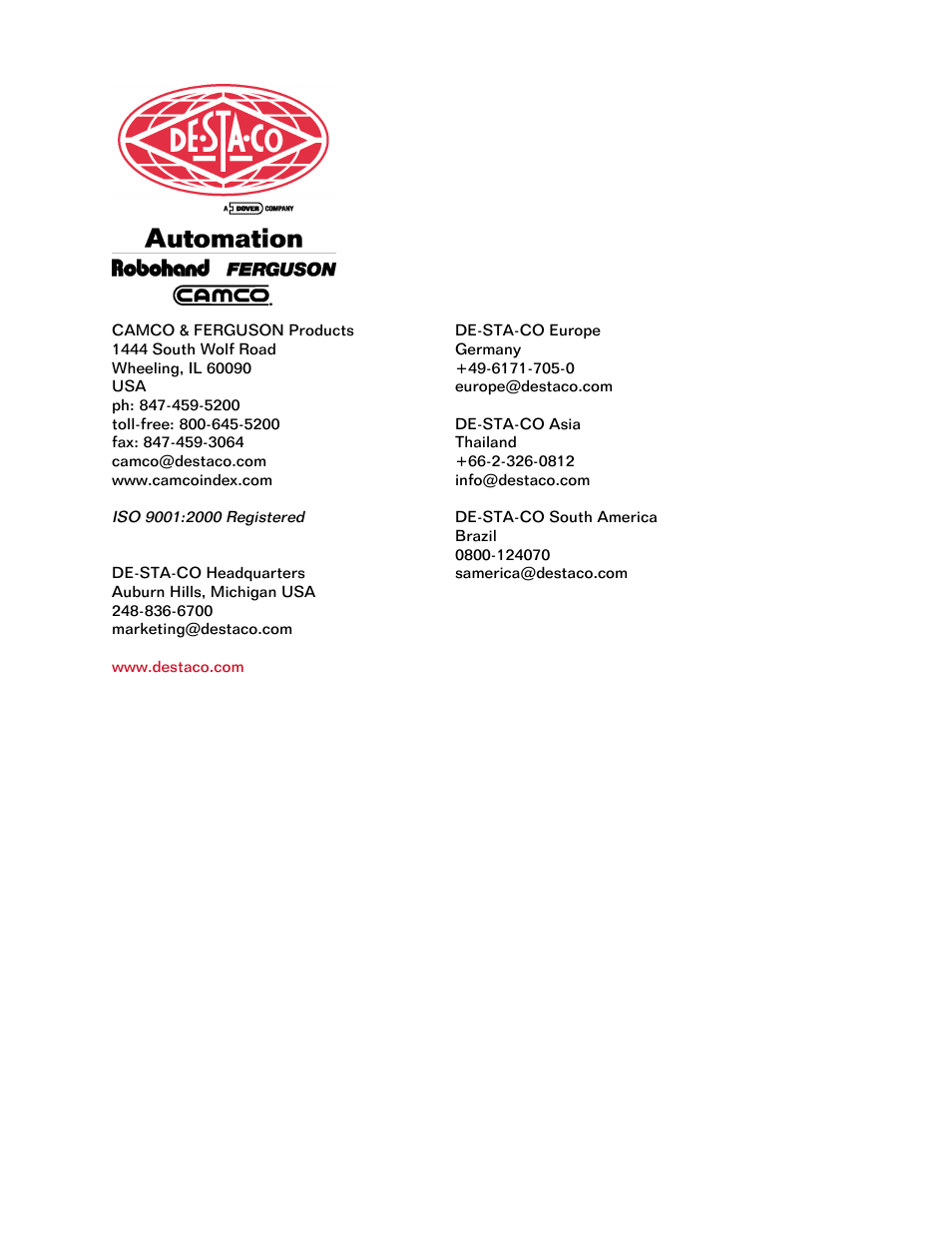 DE-STA-CO 600RGD/RGS User Manual | Page 16 / 16