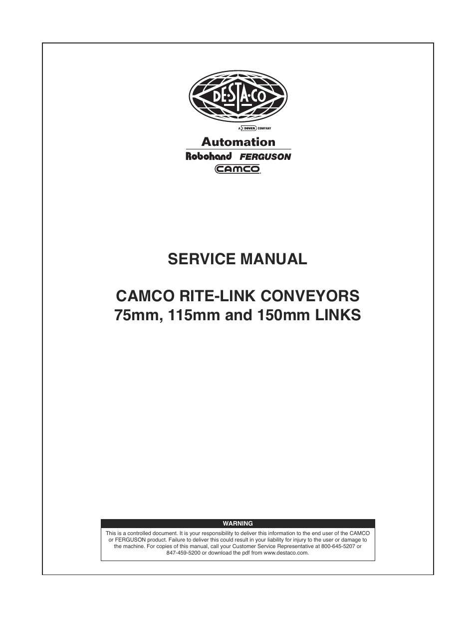 DE-STA-CO Rite-Link Conveyors 75mm, 115mm and 150mm LINKS User Manual | 20 pages