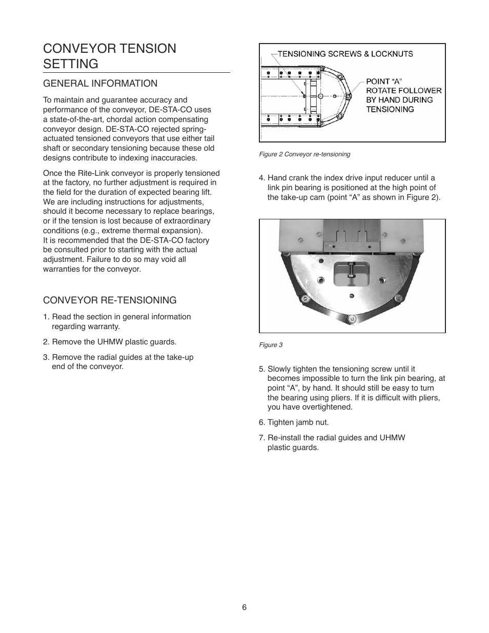 Conveyor tension setting | DE-STA-CO Rite-Link Conveyors 75mm, 115mm and 150mm LINKS User Manual | Page 7 / 20