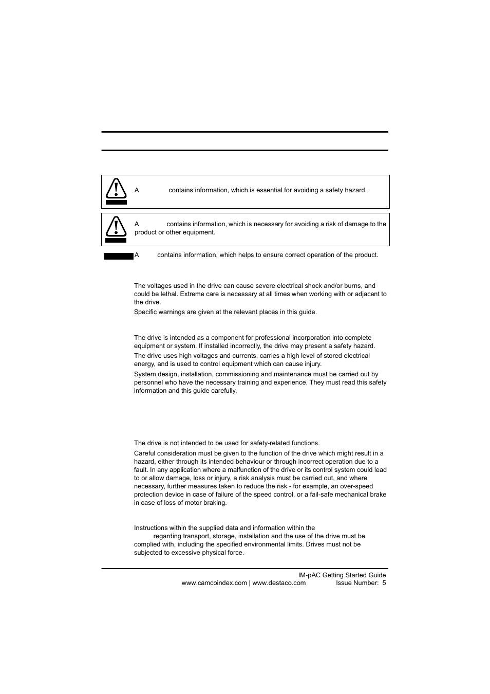 2 safety information, 1 warnings, cautions and notes, 2 electrical safety - general warning | 3 system design and safety of personnel, 4 environmental limits, Safety information, Warnings, cautions and notes, Electrical safety - general warning, System design and safety of personnel, Environmental limits | DE-STA-CO IM-pAC AC Drive Getting Started Guide User Manual | Page 32 / 72