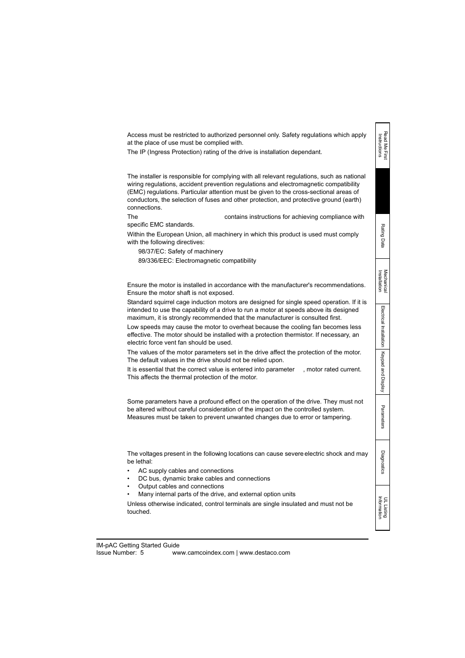 5 access, 6 compliance and regulations, 7 motor | 8 adjusting parameters, 9 electrical installation, Access, Compliance and regulations, Motor, Adjusting parameters, Electrical installation | DE-STA-CO IM-pAC AC Drive Getting Started Guide User Manual | Page 33 / 72