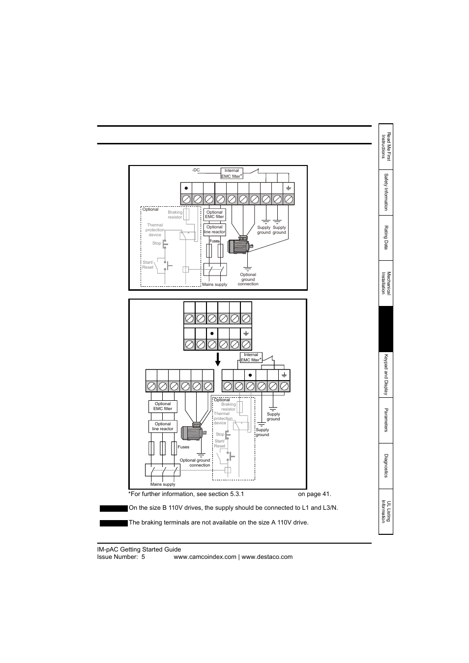5 electrical installation, 1 power terminal connections, Electrical installation | Power terminal connections, Ctrica l inst alla, See chapter 5, 5electrical installation | DE-STA-CO IM-pAC AC Drive Getting Started Guide User Manual | Page 39 / 72