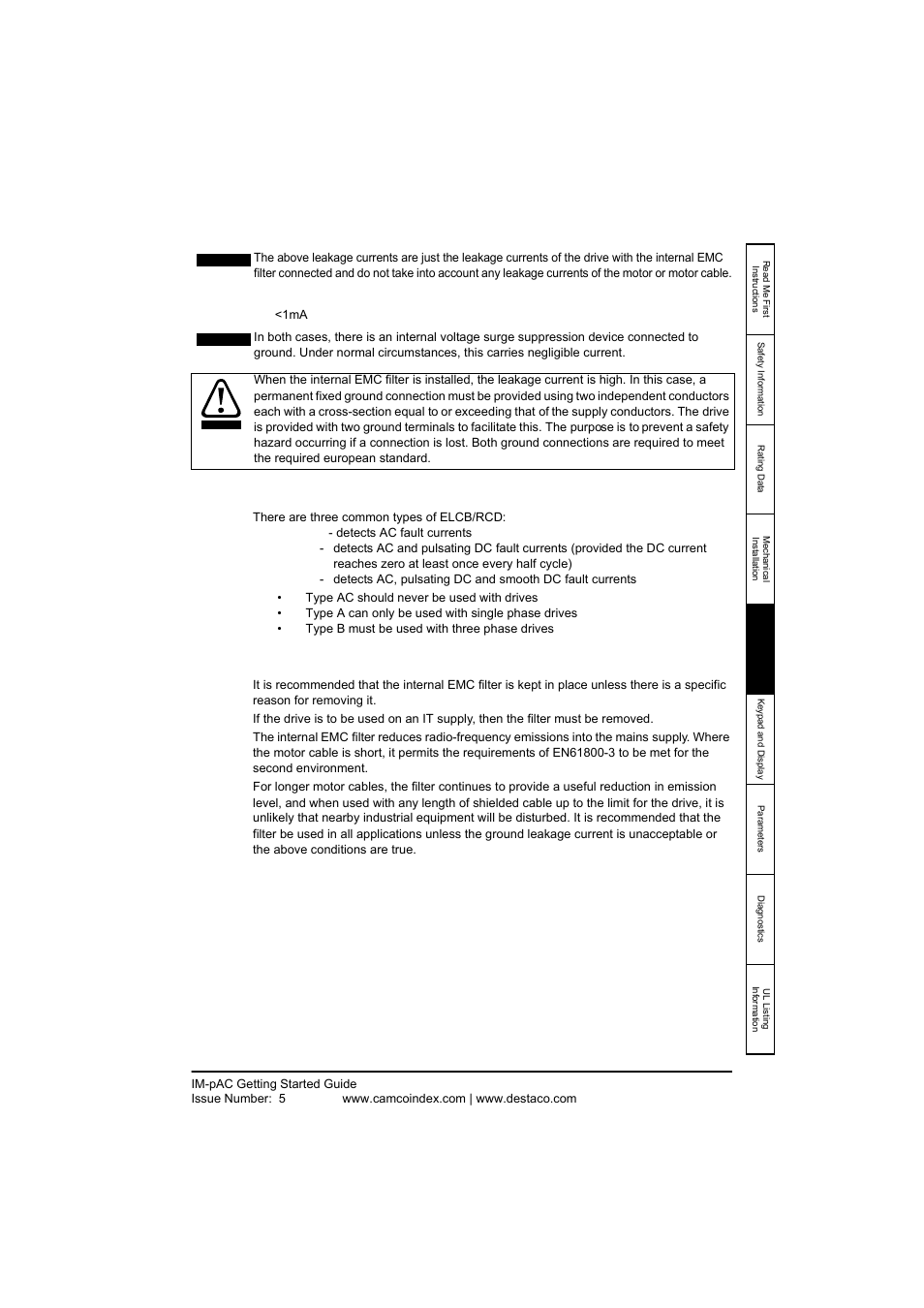 3 emc, E section 5.3.1 internal emc filter | DE-STA-CO IM-pAC AC Drive Getting Started Guide User Manual | Page 41 / 72