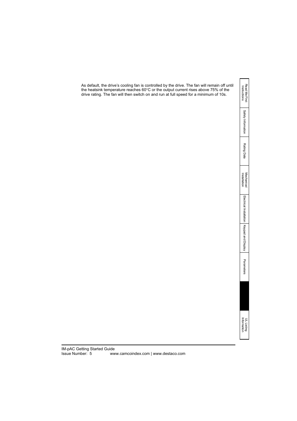 Cooling fan control (size b and c only) | DE-STA-CO IM-pAC AC Drive Getting Started Guide User Manual | Page 69 / 72
