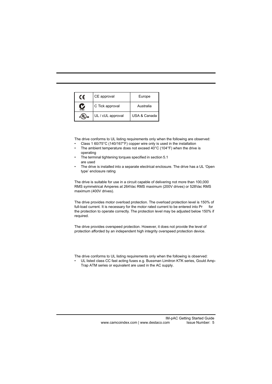9 ul listing information, 1 common ul information (for im-pac size a and b), 2 power dependant ul information | Ul listing information, Common ul information (for im-pac size a and b), Power dependant ul information, Info rm, Atio, 9ul listing information | DE-STA-CO IM-pAC AC Drive Getting Started Guide User Manual | Page 70 / 72