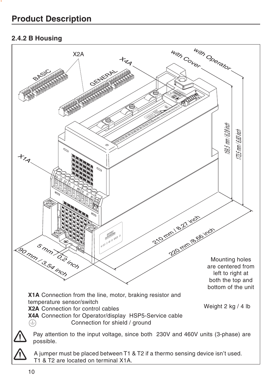 2 b housing, Product description, Basic general x2a | DE-STA-CO F5-B AC Inverter Drive User Manual | Page 10 / 56