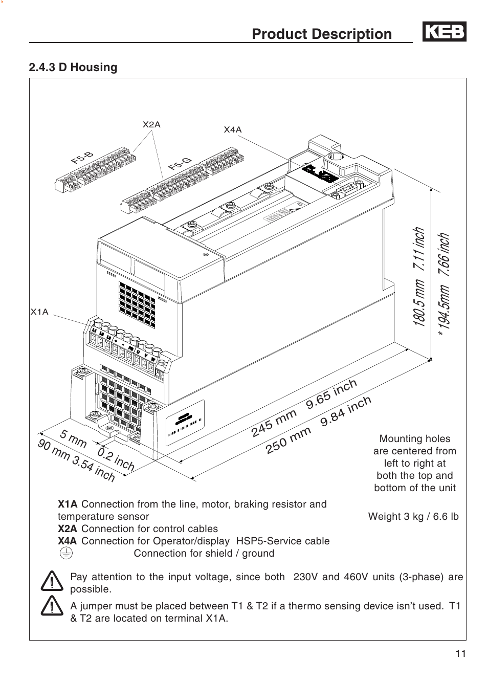 3 d housing, Product description, F5-g f5-b | DE-STA-CO F5-B AC Inverter Drive User Manual | Page 11 / 56