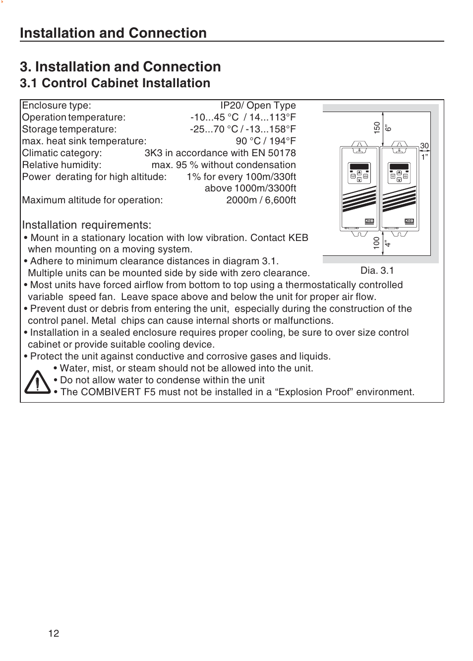 Installation and connection, 1 control cabinet installation, Installation requirements | DE-STA-CO F5-B AC Inverter Drive User Manual | Page 12 / 56