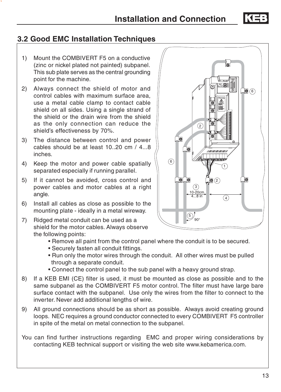 2 good emc installation techniques, Installation and connection | DE-STA-CO F5-B AC Inverter Drive User Manual | Page 13 / 56