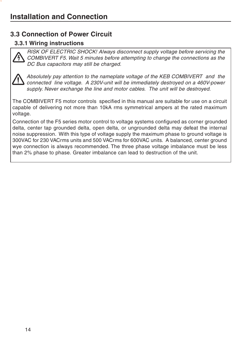 3 connection of power circuit, 1 wiring instructions, Installation and connection | DE-STA-CO F5-B AC Inverter Drive User Manual | Page 14 / 56