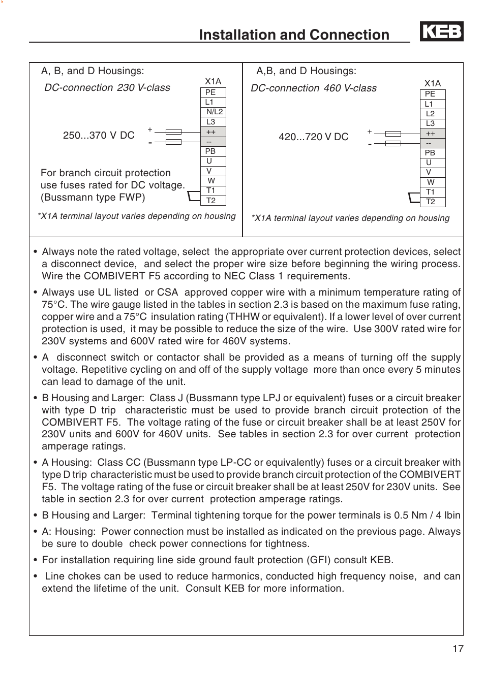 Installation and connection | DE-STA-CO F5-B AC Inverter Drive User Manual | Page 17 / 56