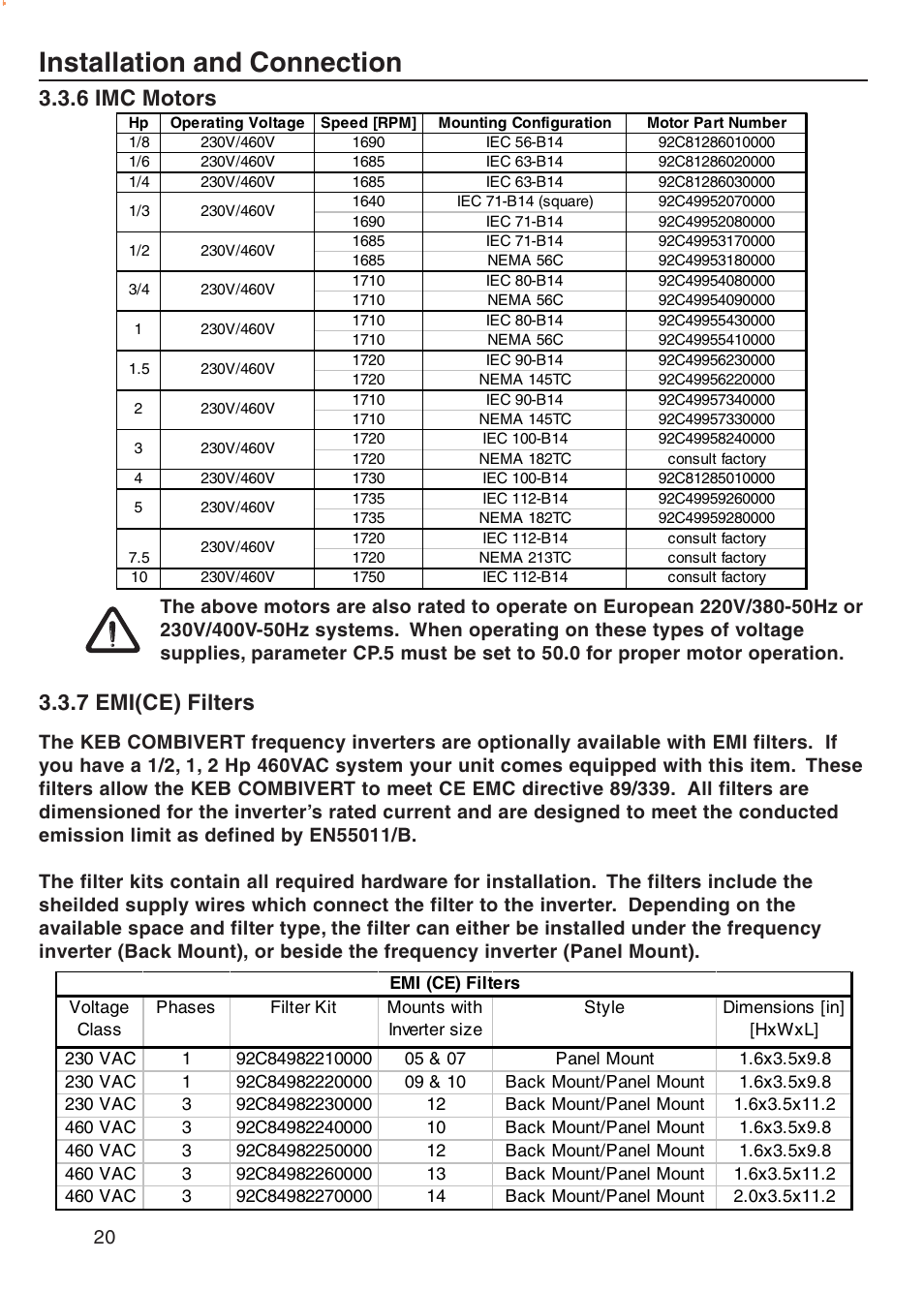 6 imc motors, 7 emi(ce) filters, Installation and connection | DE-STA-CO F5-B AC Inverter Drive User Manual | Page 20 / 56