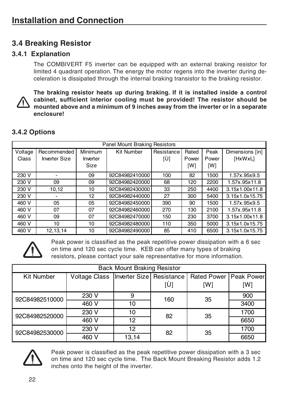 4 breaking resistor, 1 explanation, 2 options | Installation and connection | DE-STA-CO F5-B AC Inverter Drive User Manual | Page 22 / 56