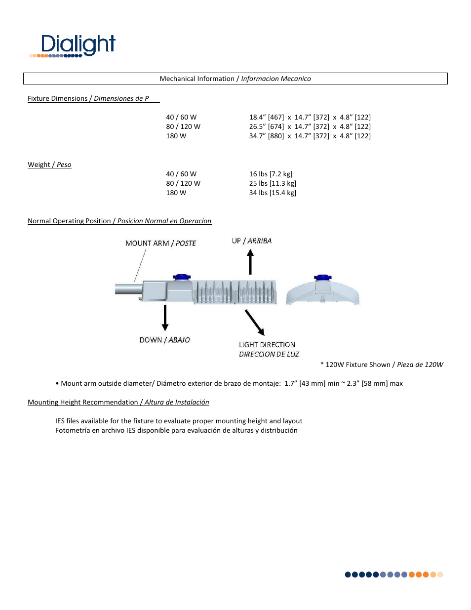 Dialight SL SERIES StreetSense LED Street Light User Manual | Page 3 / 3