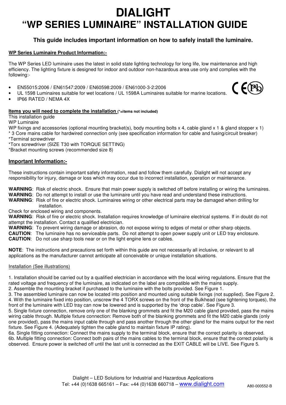 Dialight WP SERIES DuroSite Wallpack / Bulkhead Luminaire User Manual | 2 pages