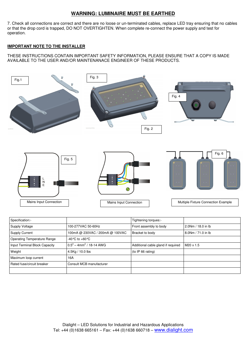 Warning: luminaire must be earthed | Dialight WP SERIES DuroSite Wallpack / Bulkhead Luminaire User Manual | Page 2 / 2