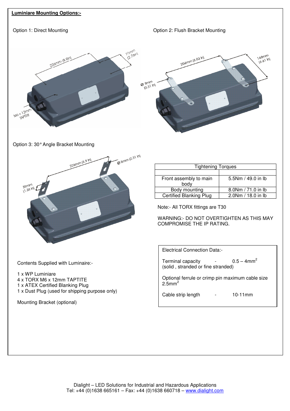 Dialight SafeSite LED Bulkhead - ATEX/IECEx User Manual | Page 3 / 6