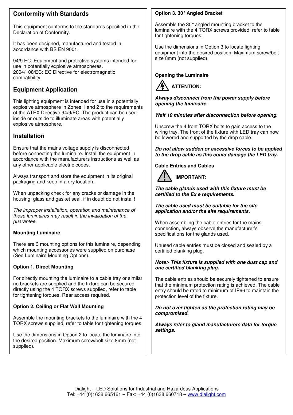 Dialight SafeSite LED Bulkhead - ATEX/IECEx User Manual | Page 4 / 6