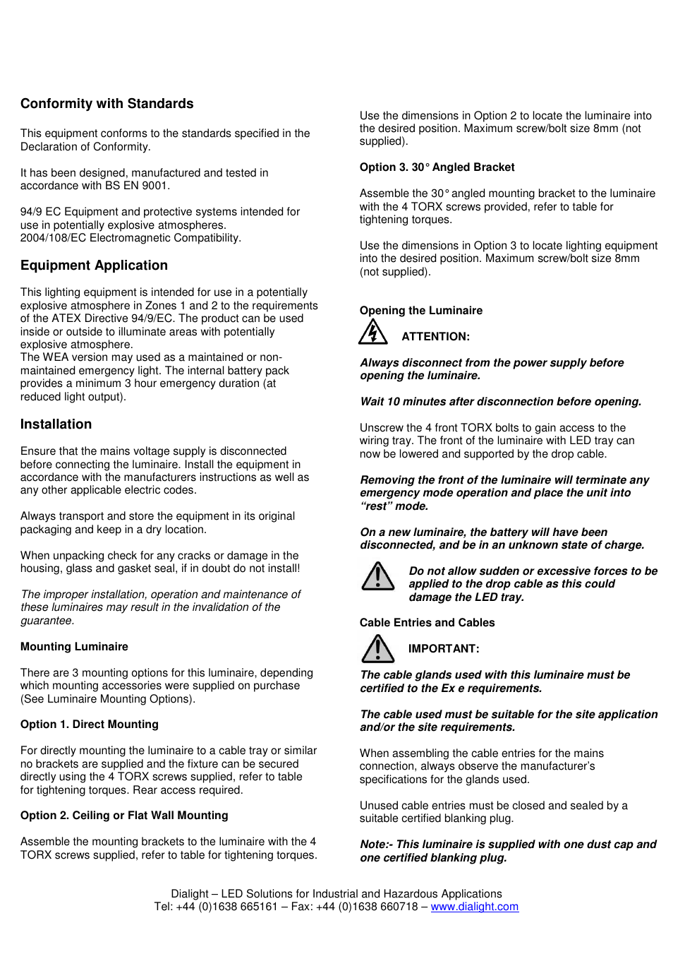 Dialight SafeSite LED Emergency Bulkhead - ATEX/IECEx User Manual | Page 4 / 7