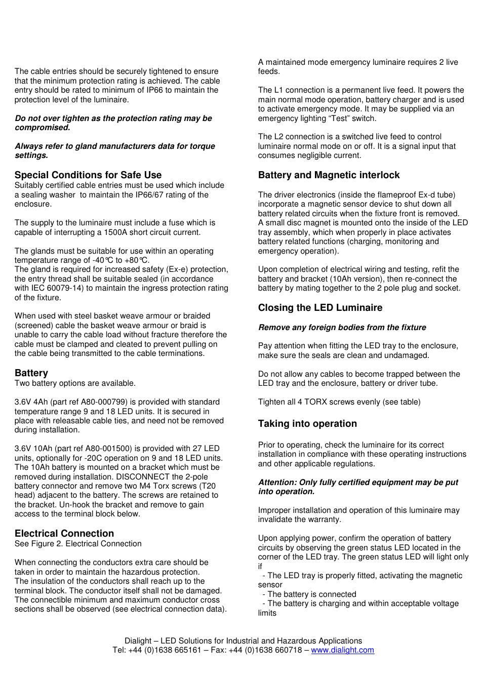 Dialight SafeSite LED Emergency Bulkhead - ATEX/IECEx User Manual | Page 5 / 7
