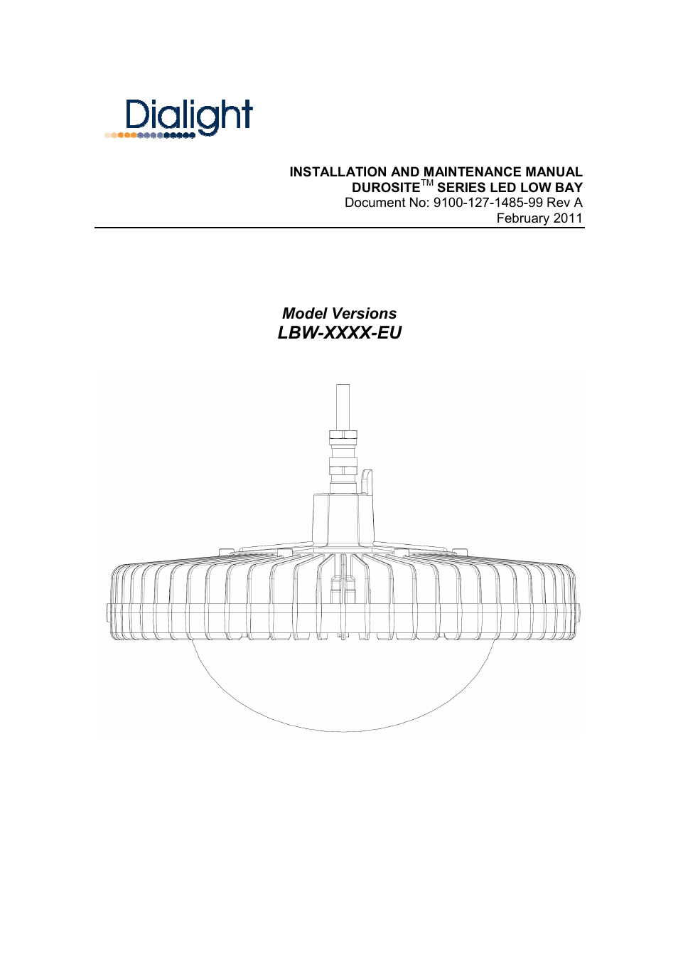 Dialight LBW-XXXX-EU DuroSite LED Low Bay User Manual | 5 pages