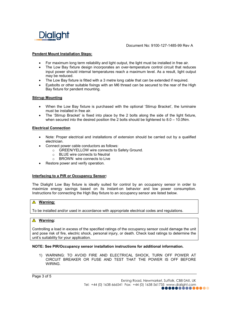 Dialight LBW-XXXX-EU DuroSite LED Low Bay User Manual | Page 3 / 5