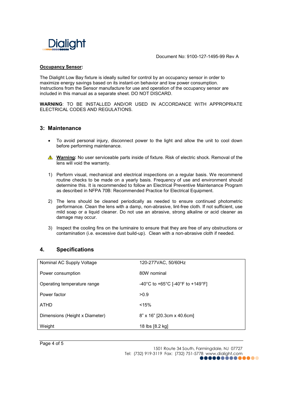 Dialight LBW1C2D DuroSite LED Low Bay User Manual | Page 4 / 5