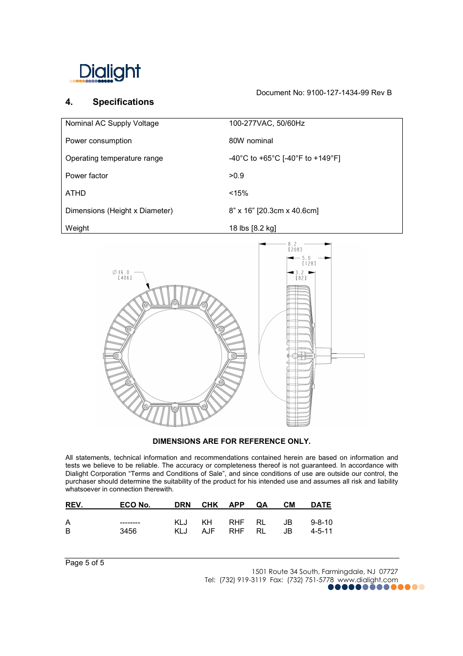 Dialight LBW1X1X DuroSite LED Low Bay User Manual | Page 5 / 5
