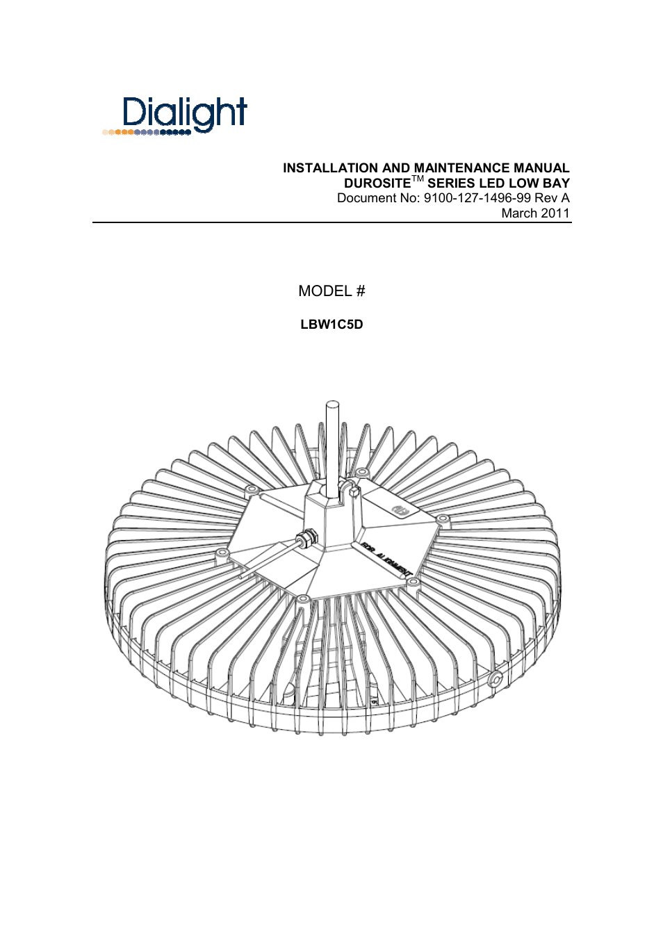 Dialight LBW1C5D DuroSite LED Low Bay User Manual | 6 pages