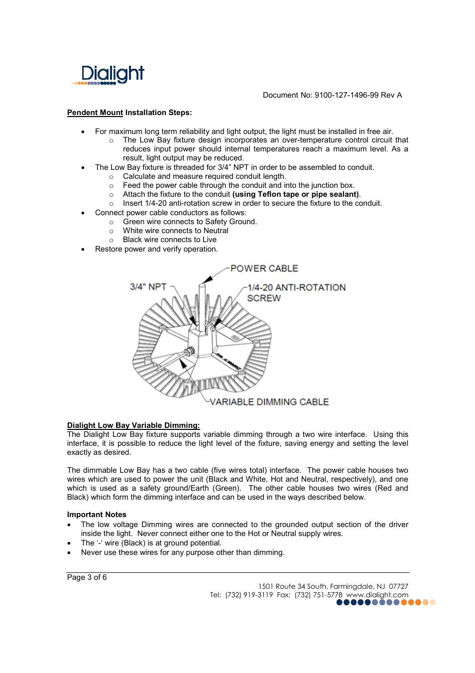 Dialight LBW1C5D DuroSite LED Low Bay User Manual | Page 3 / 6