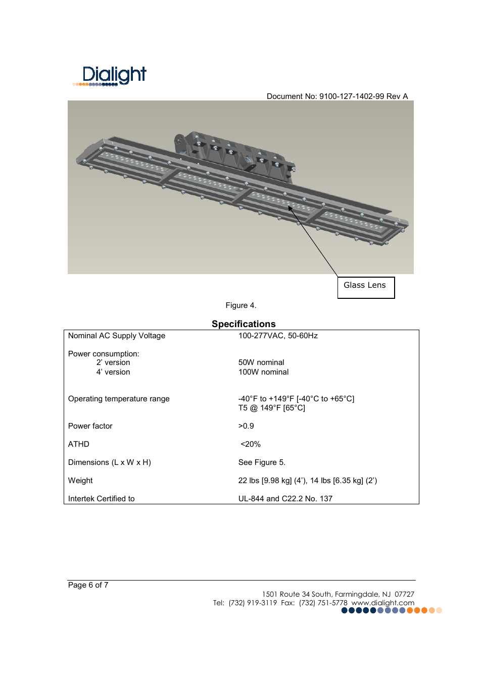Dialight LSC3C4M3GEX SafeSite LED Linear Fixture - CID1 User Manual | Page 6 / 7
