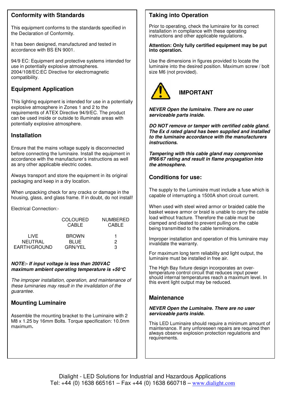 Dialight SafeSite High Bay ATEX/IECEx User Manual | Page 3 / 5