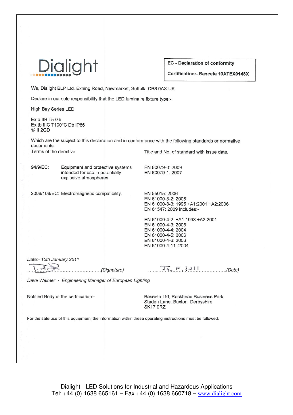 Dialight SafeSite High Bay ATEX/IECEx User Manual | Page 5 / 5