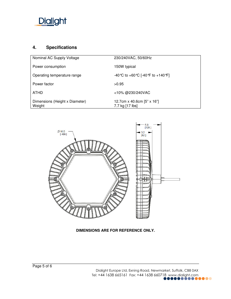 Dialight HB-XXXX-EU DuroSite LED High Bay Fixture CE Ver. User Manual | Page 5 / 6