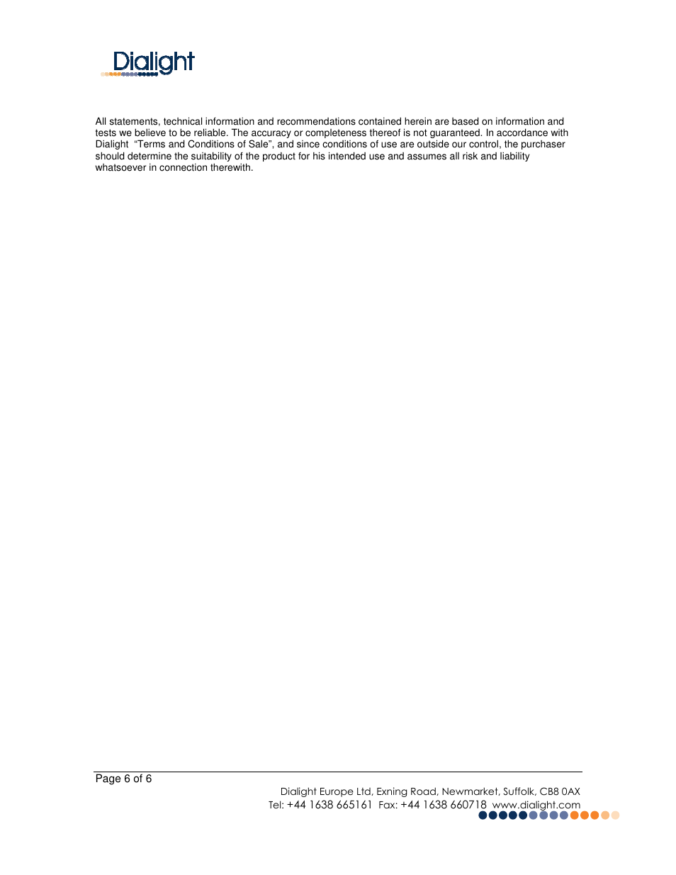 Dialight HB-XXXX-EU DuroSite LED High Bay Fixture CE Ver. User Manual | Page 6 / 6