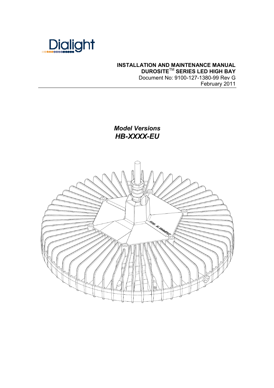 Dialight HB-XXXX-EU DuroSite LED High Bay User Manual | 6 pages