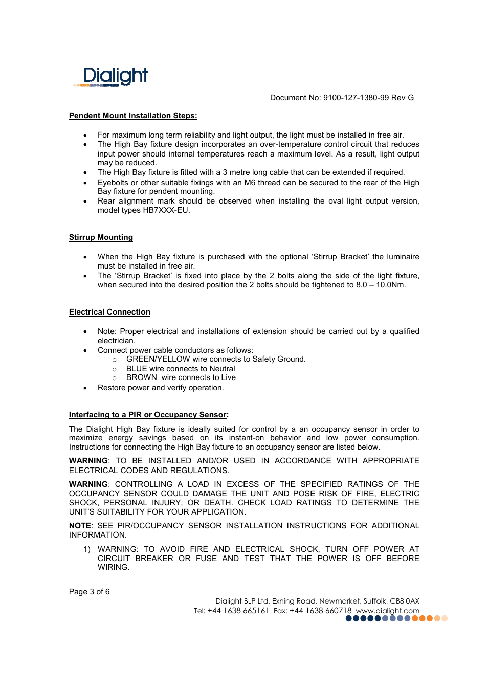 Dialight HB-XXXX-EU DuroSite LED High Bay User Manual | Page 3 / 6