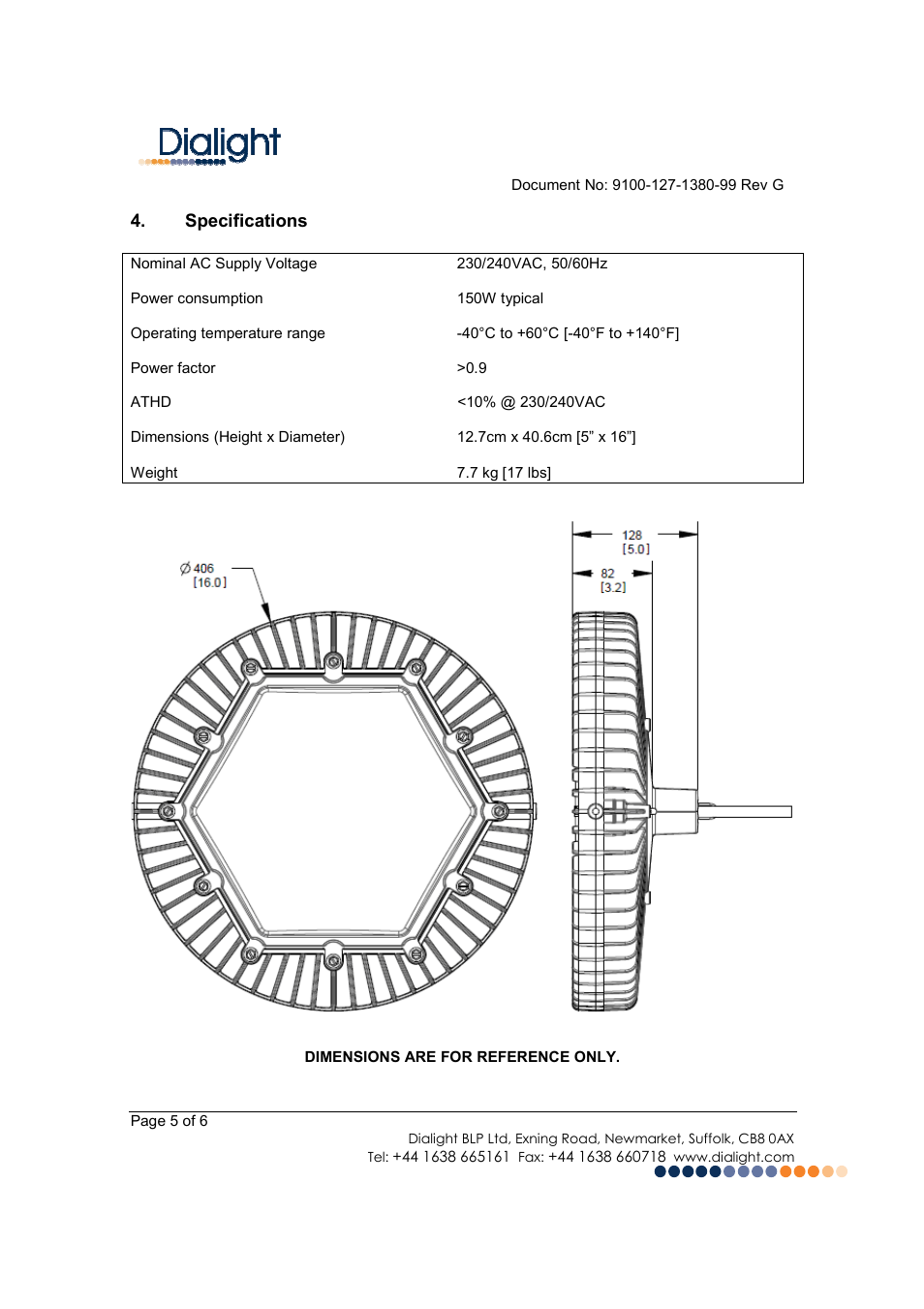 Dialight HB-XXXX-EU DuroSite LED High Bay User Manual | Page 5 / 6