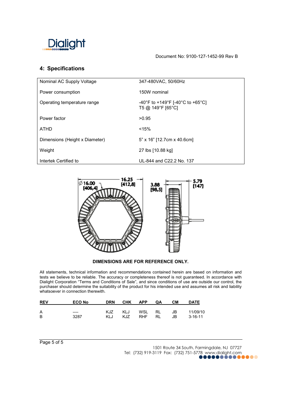 Dialight HBCXX6X SafeSite LED High Bay User Manual | Page 5 / 5