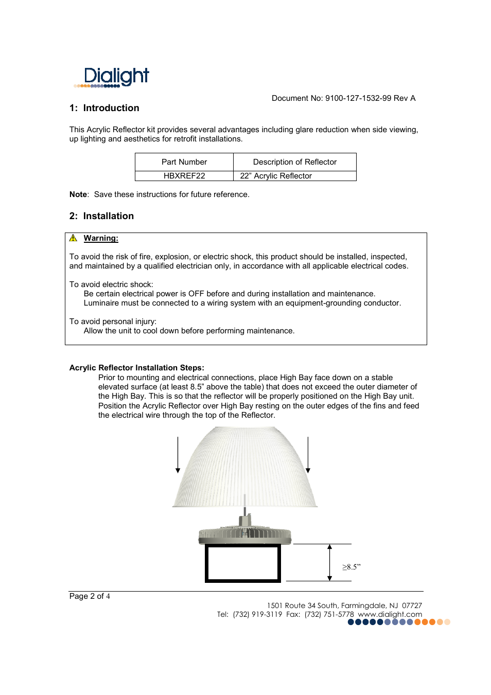 Dialight HBXREF22 DuroSite LED High Bay User Manual | Page 2 / 4