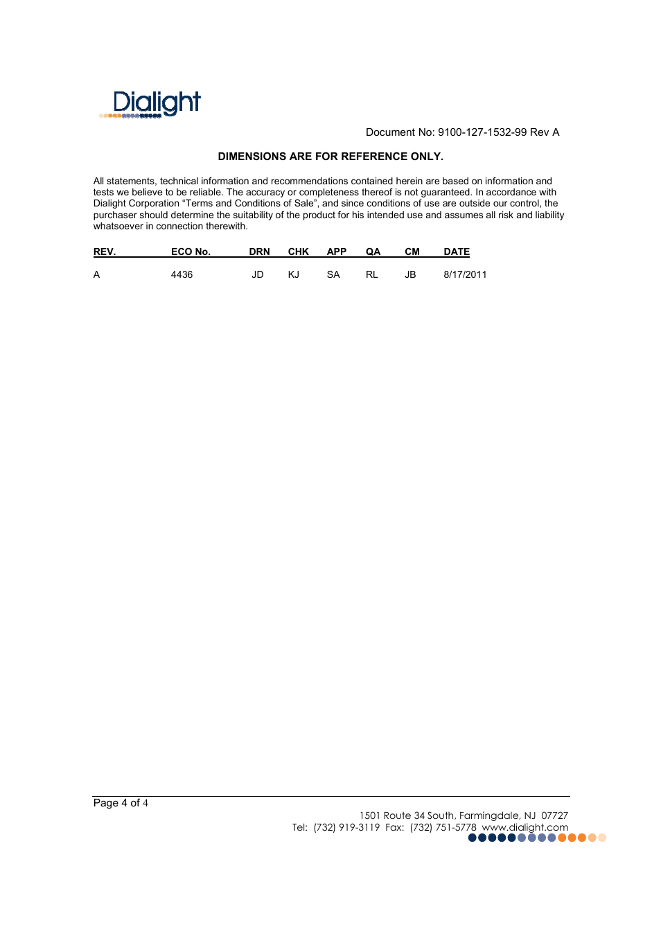 Dialight HBXREF22 DuroSite LED High Bay User Manual | Page 4 / 4