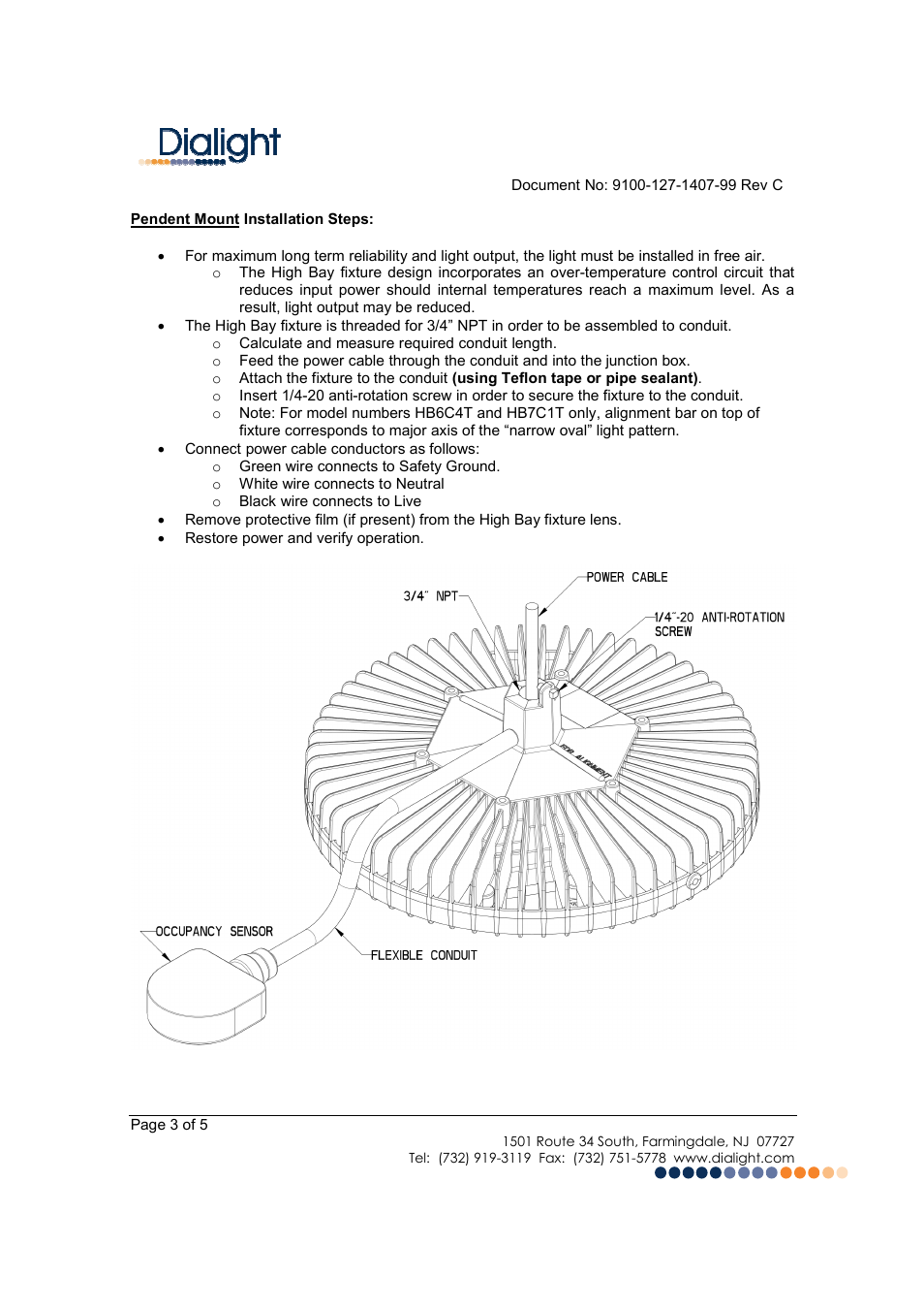 Dialight HB7C1T DuroSite LED High Bay - Occupancy Sensor - 100-277VAC User Manual | Page 3 / 5