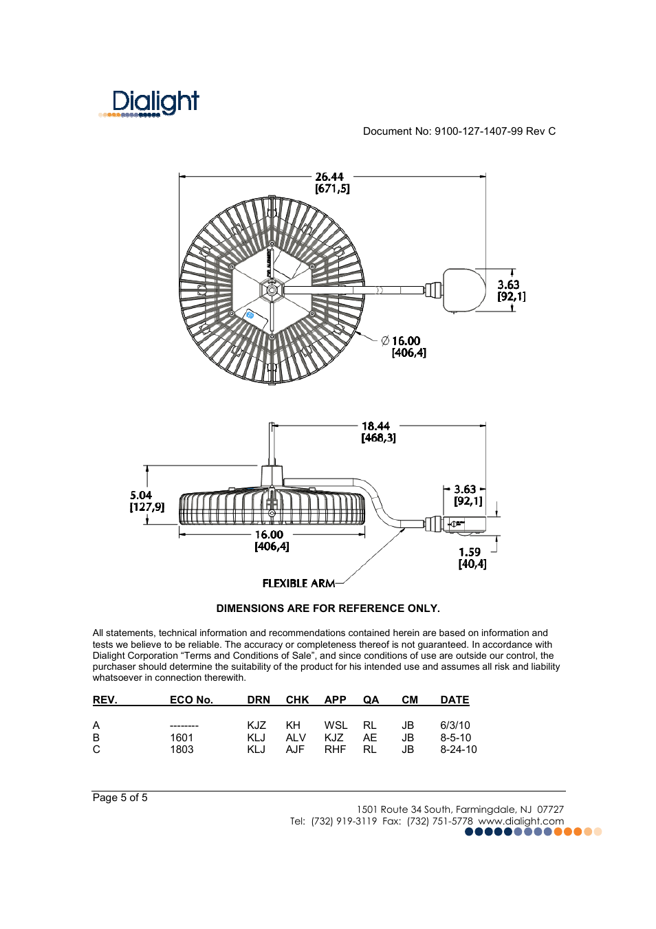 Dialight HB7C1T DuroSite LED High Bay - Occupancy Sensor - 100-277VAC User Manual | Page 5 / 5