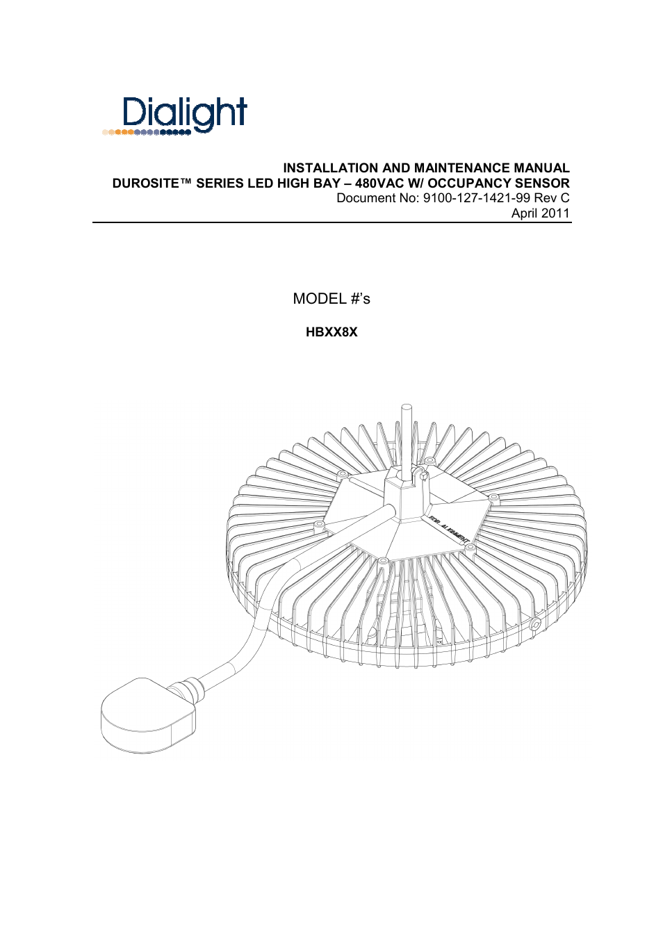 Dialight HBXX8X DuroSite LED High Bay User Manual | 5 pages