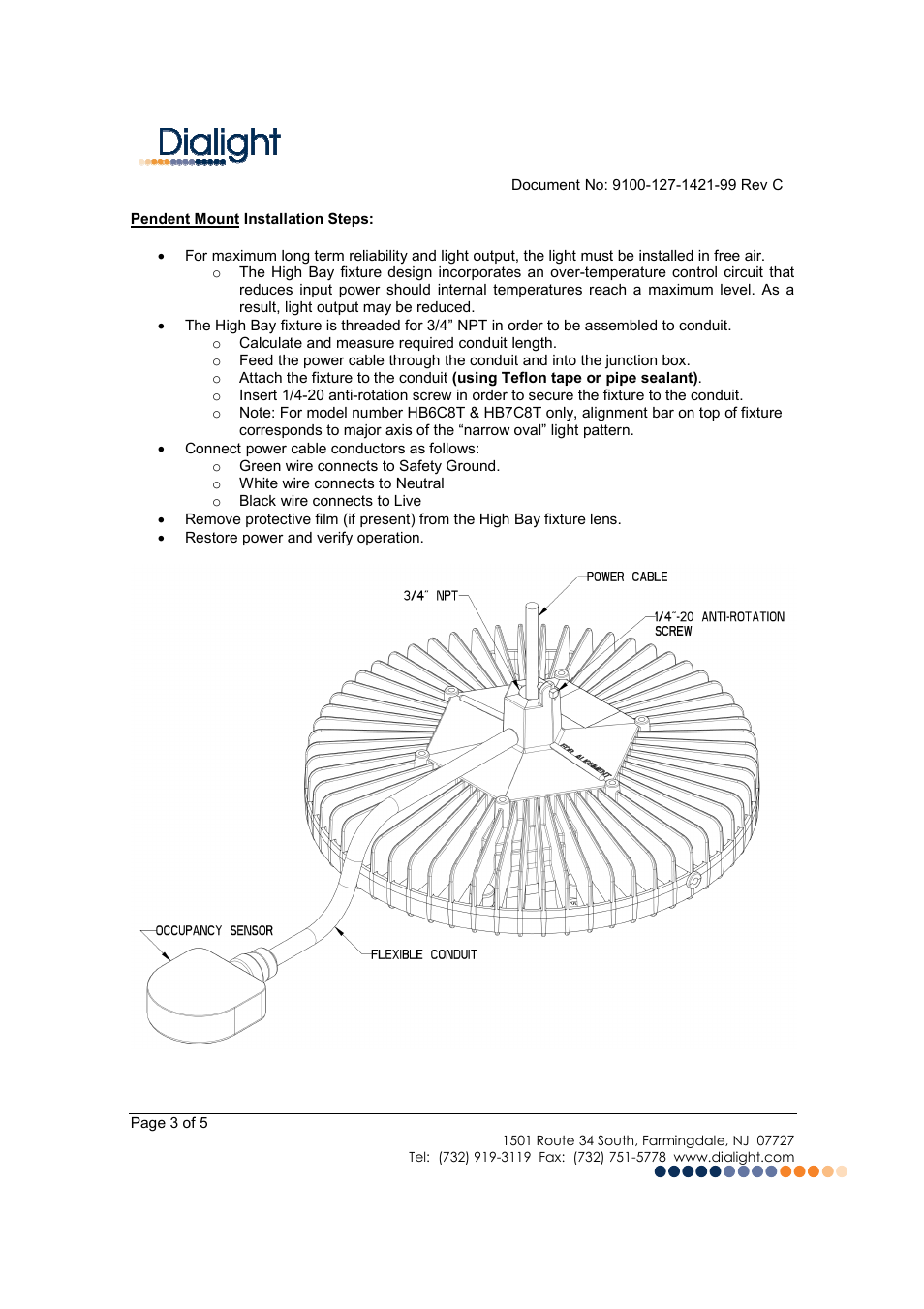 Dialight HBXX8X DuroSite LED High Bay User Manual | Page 3 / 5