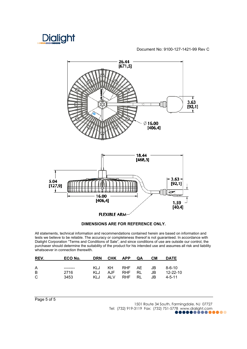 Dialight HBXX8X DuroSite LED High Bay User Manual | Page 5 / 5
